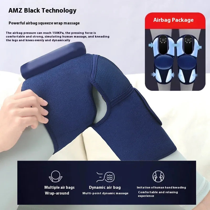 Airbag Blue self-heating knee massager unit for vibration, heating, and air pressure therapy.