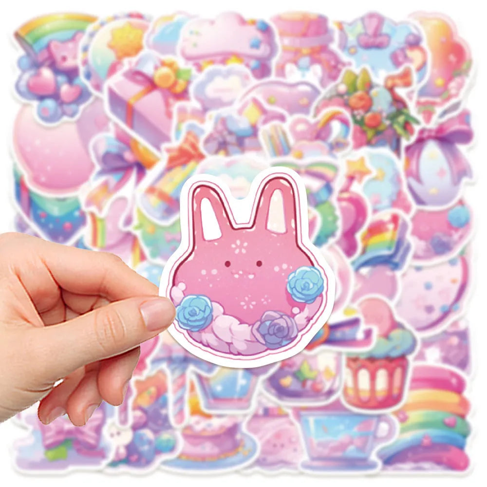 Fresh candy coloured waterproof stickers for hand account decoration measuring 4-7cm
