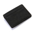 PU leather magic wallet open showing flip card holder and zippered coin purse in one of five colours.