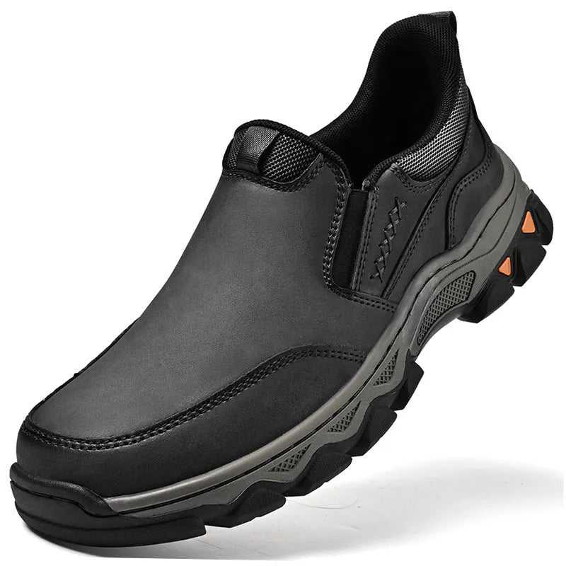 Men's casual round-toe shoes in dark brown colour with PU upper and wear-resistant rubber sole