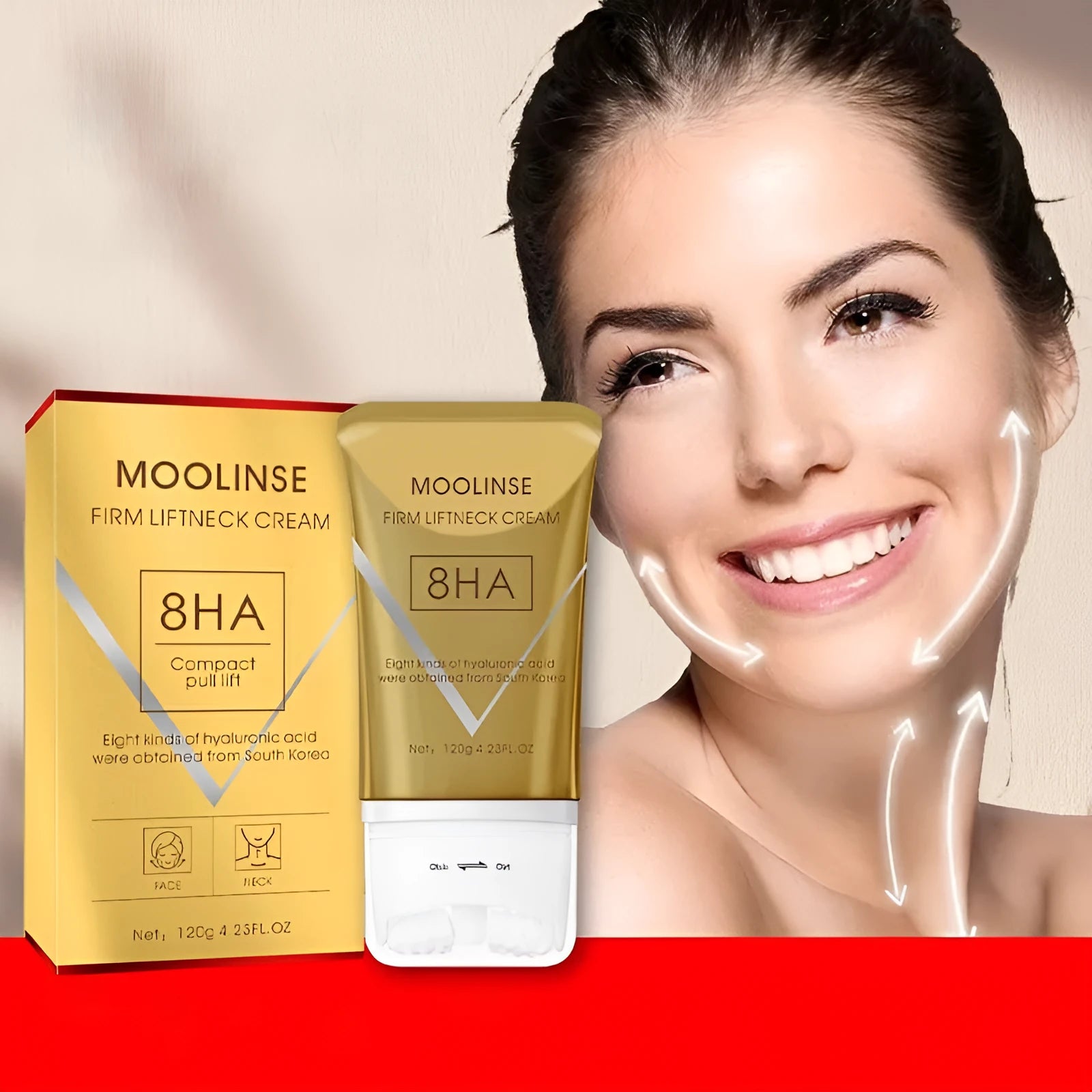 Neck moisturising cream jar with beauty massage roller for dry skin application
