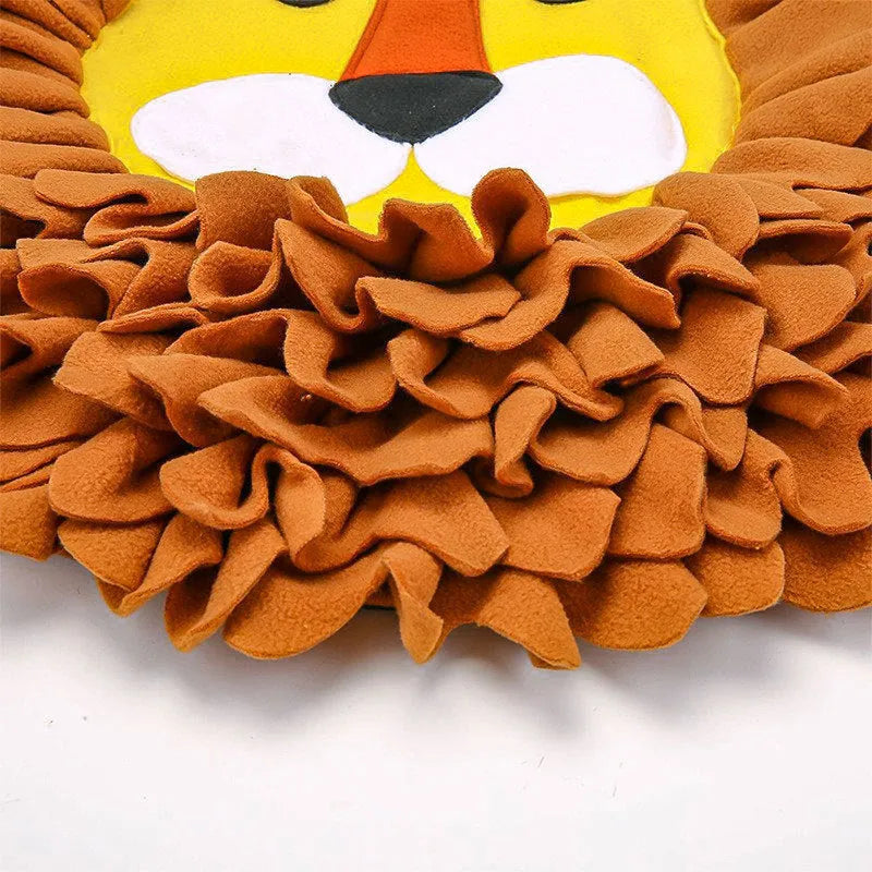 Brown Lion Sniffing Pad dog and cat puzzle blanket for hiding food treats.