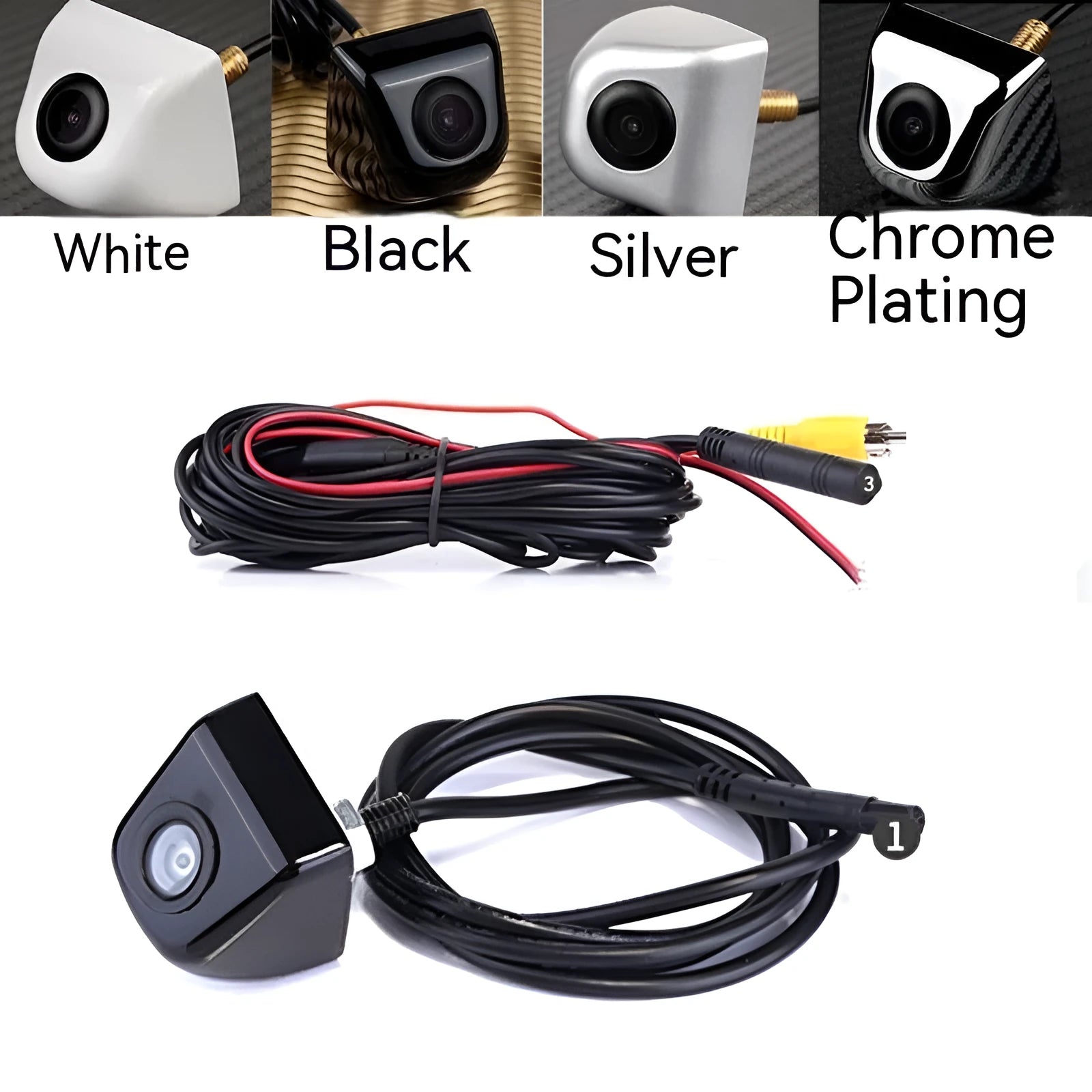 HD car night vision waterproof rearview camera with metal shell in black silver chrome or white