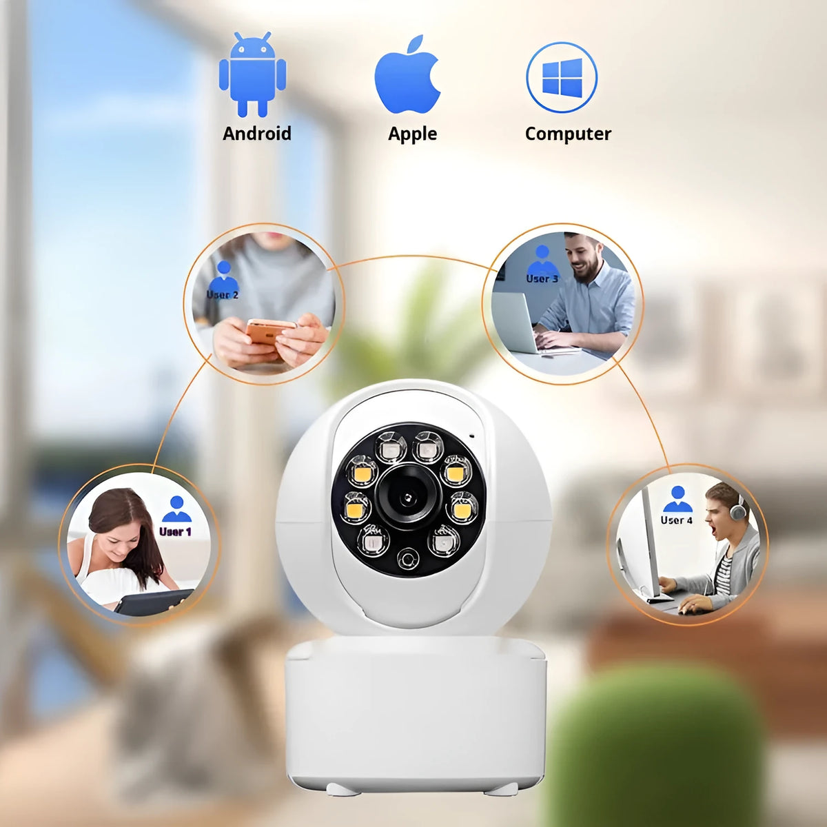 1080p Bluetooth indoor security camera with ceiling mount and panorama view