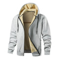 Men's hooded fleece-lined sweatshirt in black with side pockets, loose fit for casual winter wear