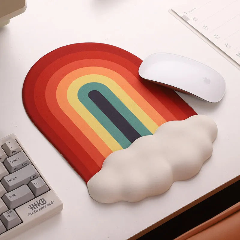 Silica gel wrister mouse pad with cloud rainbow pattern in white black grey or red silicone