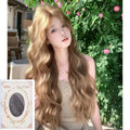Linen brown long curly lace front wig with mechanism construction and high temperature fibre synthetic hair