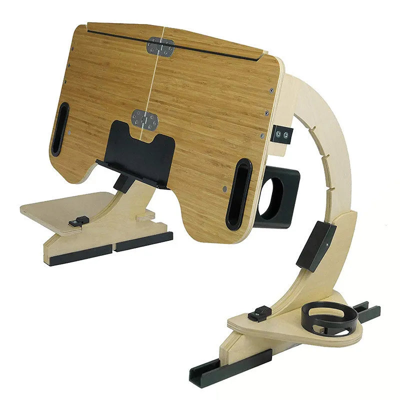 White maple wooden folding computer table for bed use with adjustable angle