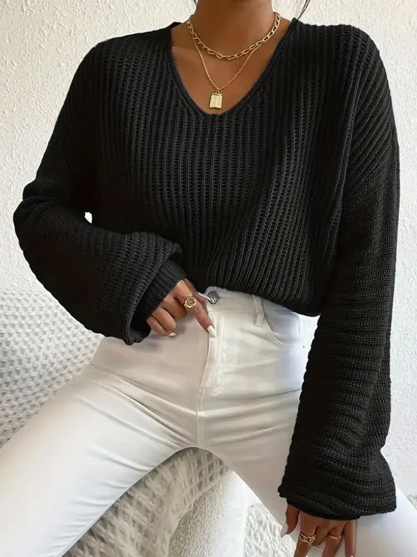 Women's solid colour long sleeve pullover top in loose casual fit