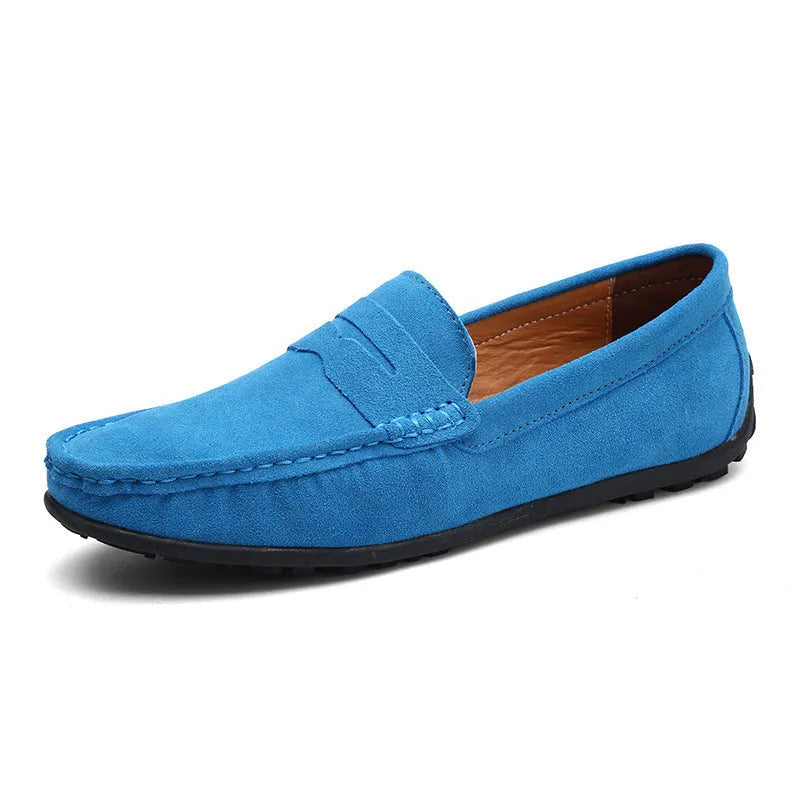 Men's suede leather casual loafers in plus sizes 38-47 with rubber soles and Gommino style