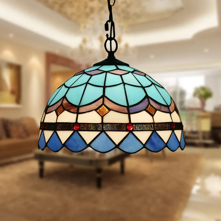 European retro baroque chandelier with colourful glaze and hanging ornaments in abstract Style 2 design