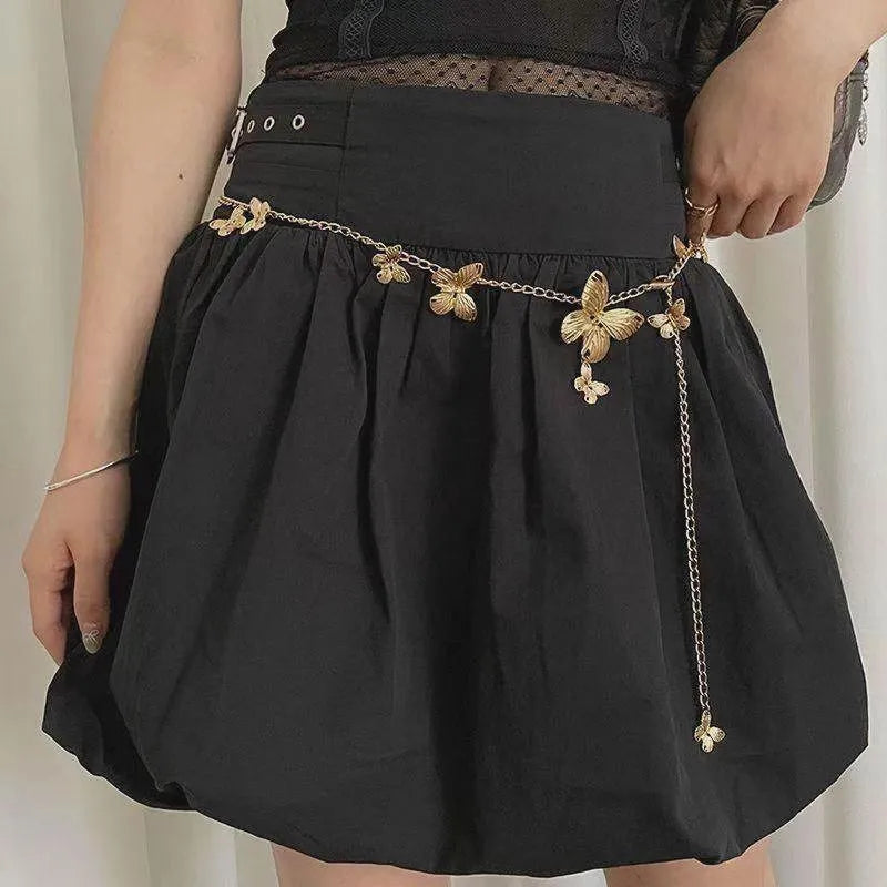 Women's alloy waist chain with butterfly charm in gold or silver colour, 104cm length