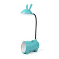 Cartoon-themed USB desk lamp with built-in pen container in green, dark blue, or pink colour options