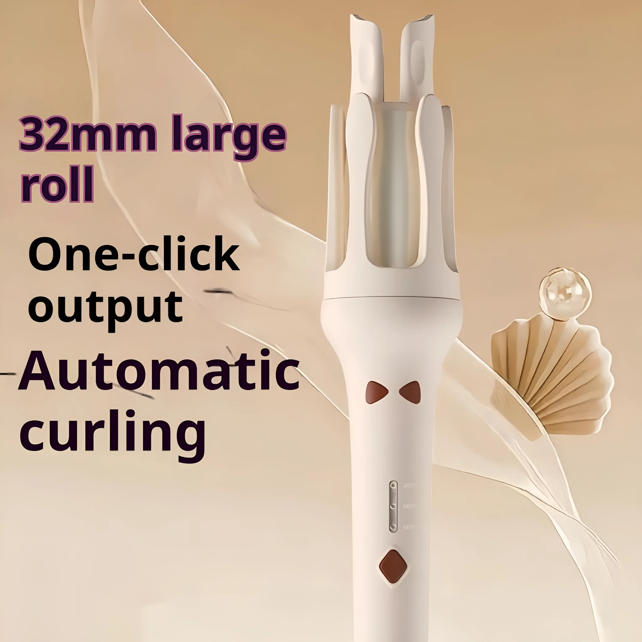 White and pink automatic hair curler with 32mm barrel and corded power supply