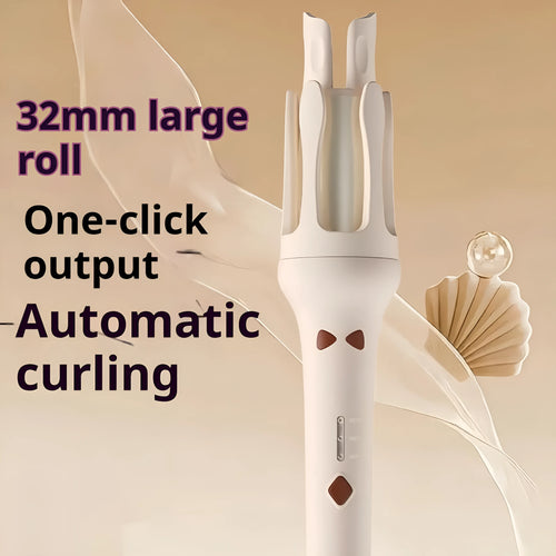 White and pink automatic hair curler with 32mm barrel and corded power supply