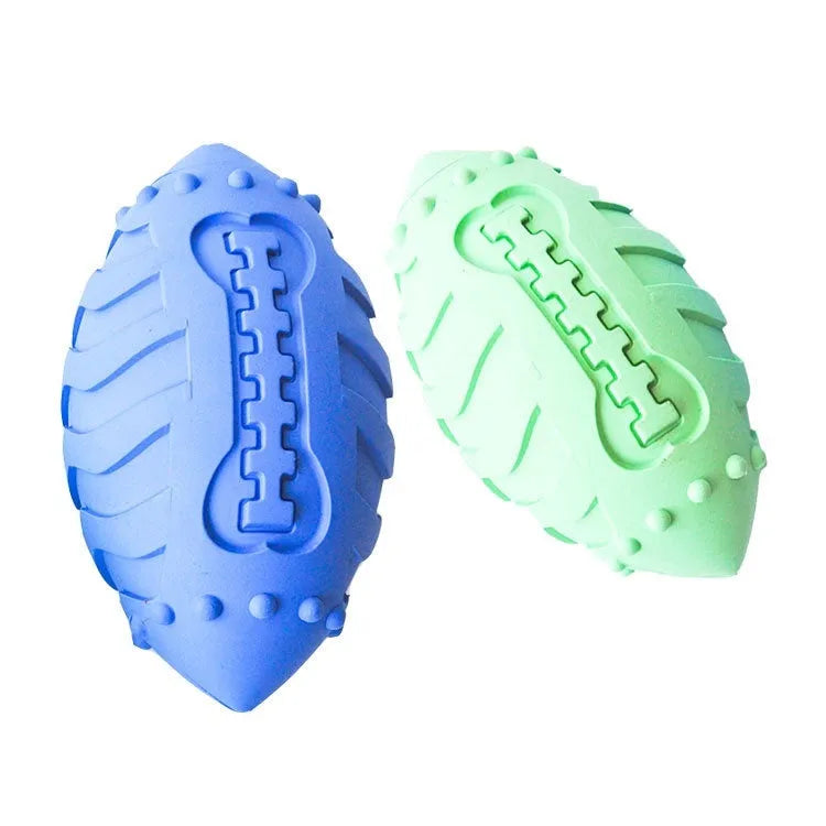 Thickened rubber rugby ball dog toy with squeaker in light green colour