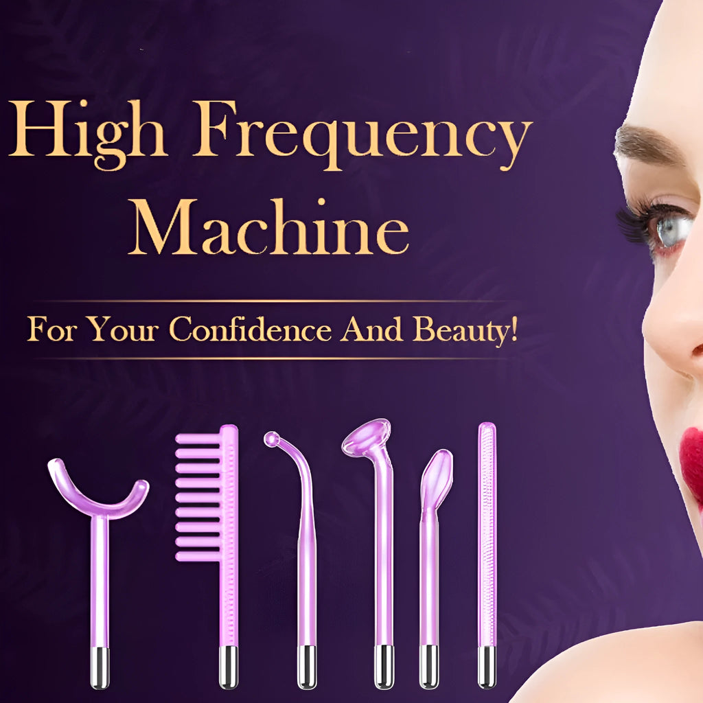Purple high-frequency electrotherapy beauty instrument with six accessory heads for commercial facial treatments