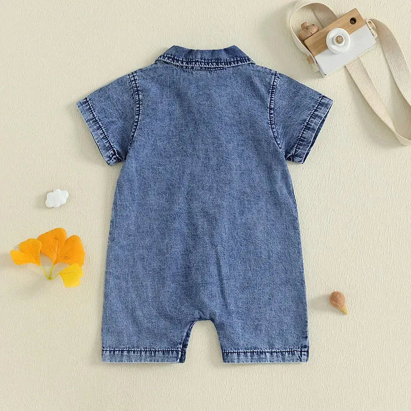 Blue cotton short sleeve rompers for baby boy western style