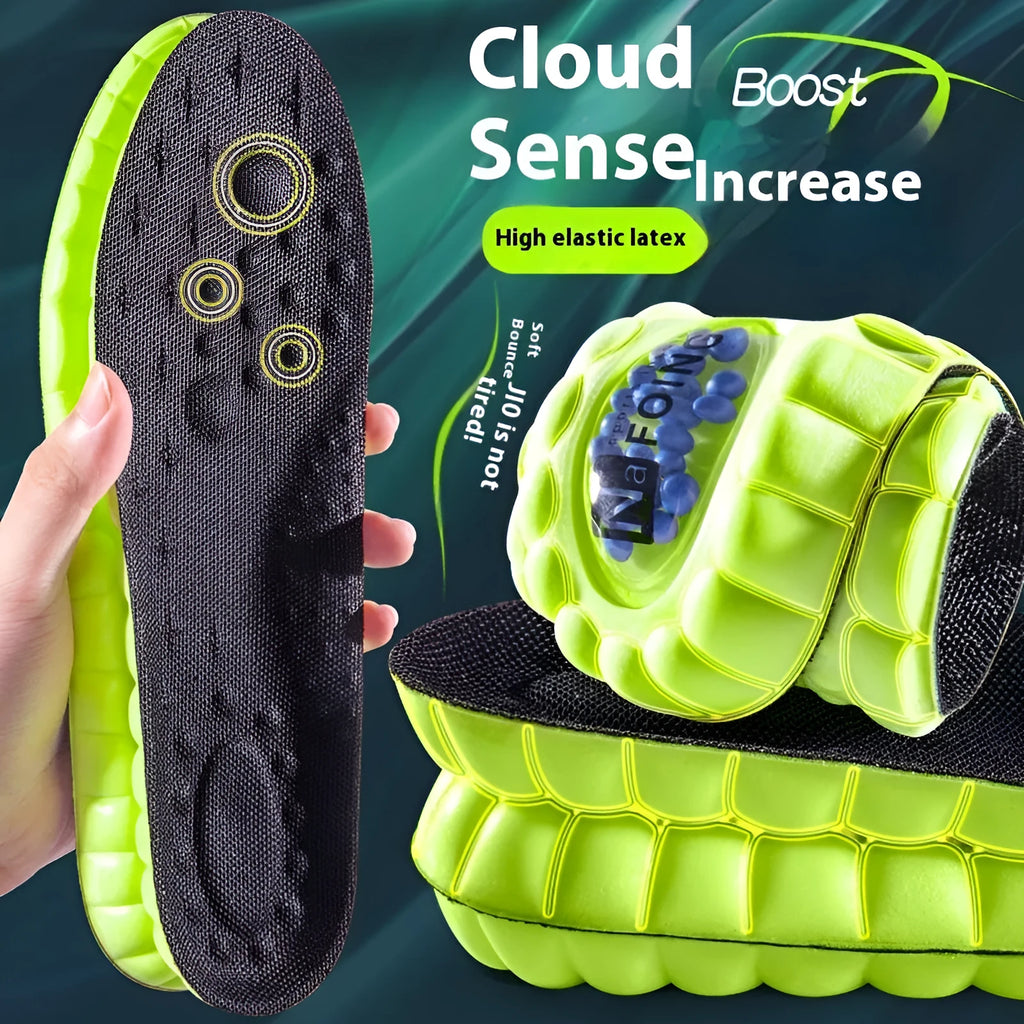 Green PU sports insoles with air cushion shock absorption and argy wormwood sweat absorbing materials