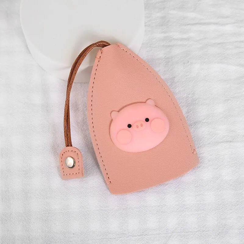 Cartoon pull-out car key case in PU leather with various design options including cactus, rabbit, and fruit themes