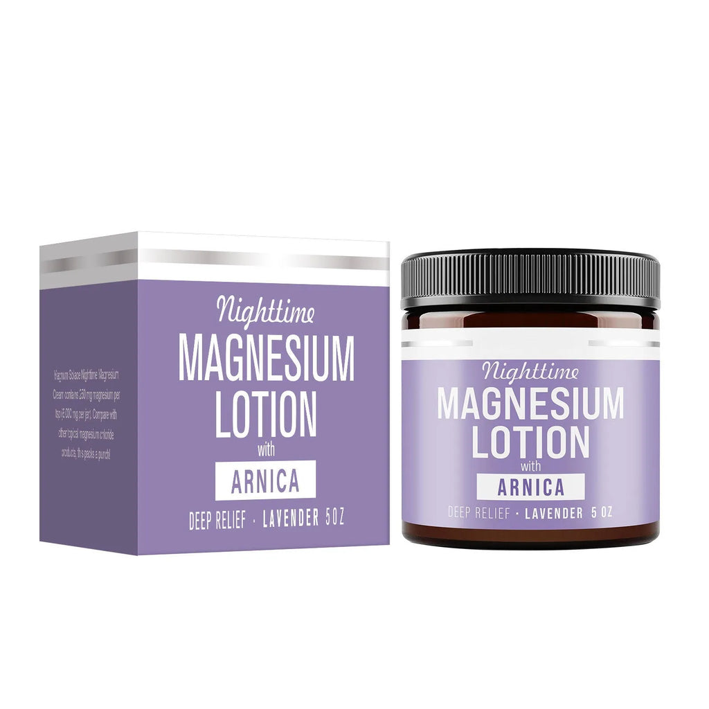 Square jar of Magnesium Body Butter Cream, 150ml volume, 7.1cm by 6.0cm.