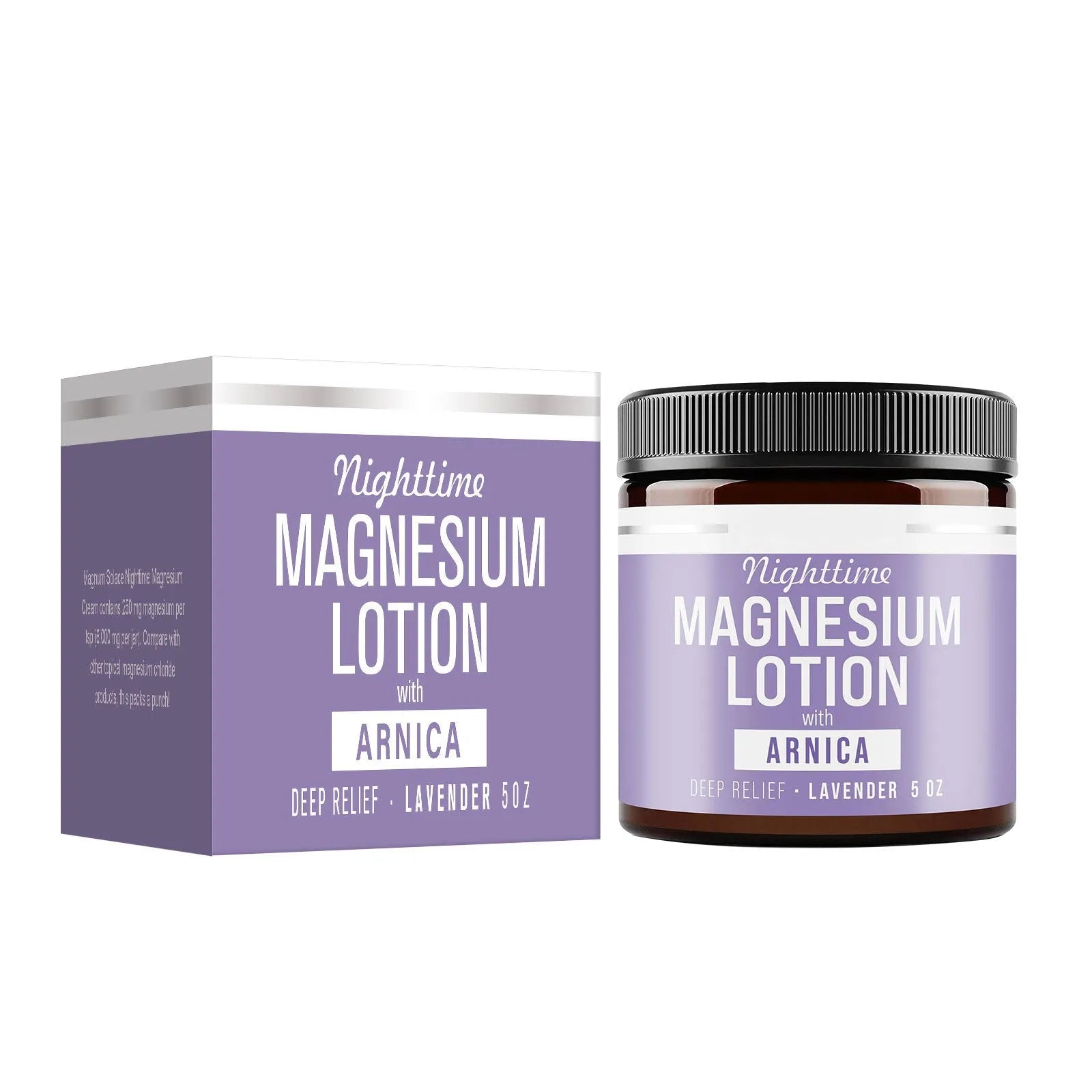 Square jar of Magnesium Body Butter Cream, 150ml volume, 7.1cm by 6.0cm.