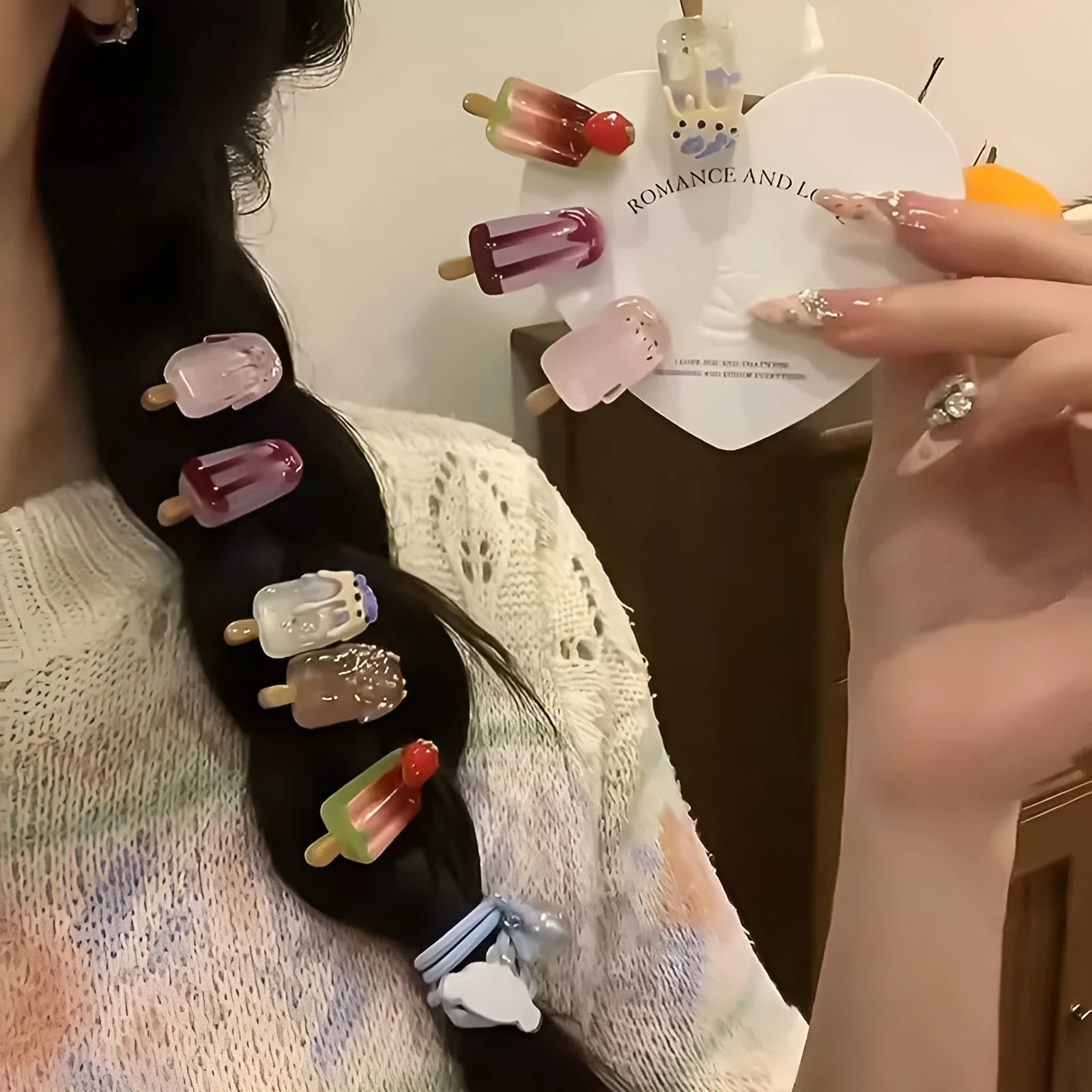 Cartoon ice cream design resin hair barrette in side clip style