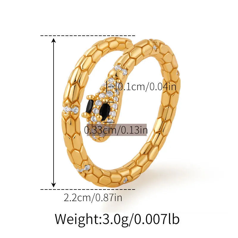 Snake-shaped adjustable index finger ring with gold plating and open mouth design