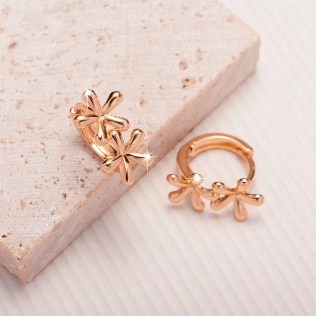 Rose gold circular waterdrop flower earrings with fresh sweet design for women