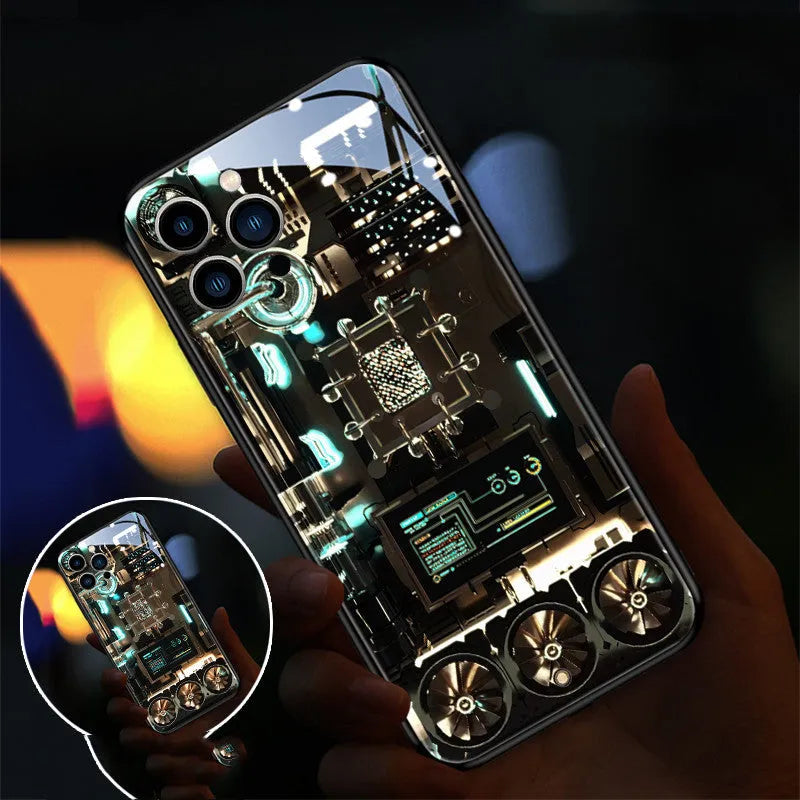 Xpress 14 mobile phone case with illuminated LED notification light on tempered glass iPhone protector