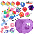 Plastic cat tunnel toy showing tubular channel design for feline play, with random colour accessories.