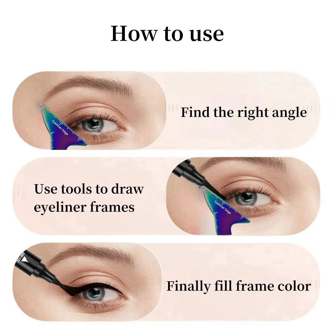 Reusable 3-in-1 makeup stencil tool for winged eyeliner, eyebrow shaping, and face contouring.