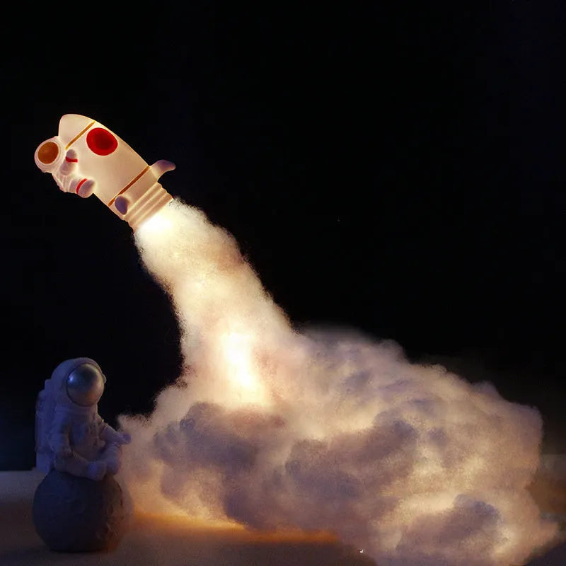 DIY astronaut rocket LED night light kit with string lights and assembly components for desktop decoration