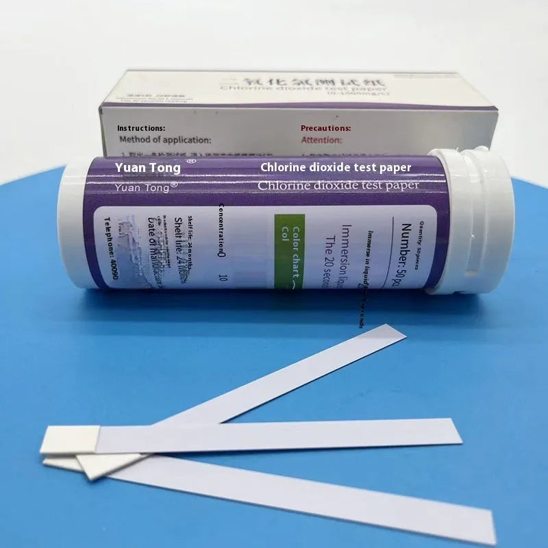 Chlorine dioxide test paper strips in bottle for waste water concentration detection