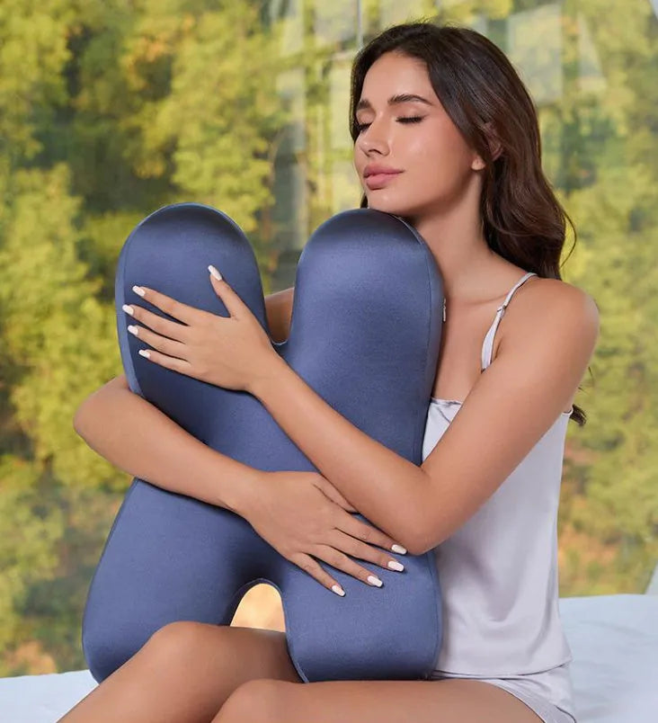 Purple memory foam side sleeping pillow measuring 58x40cm with ergonomic core