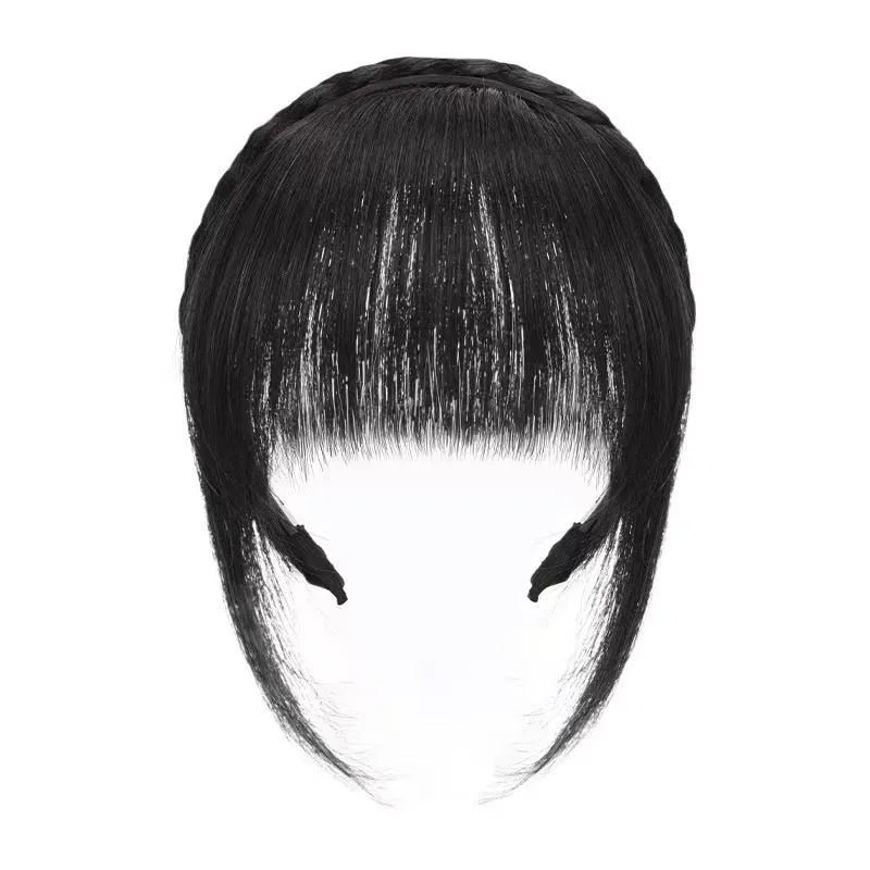 Bangs wig for women artificial twist braid high temperature fibre integrated hair band natural black with sideburns
