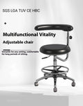 Black leather dental hospital chair with height adjustment lift mechanism
