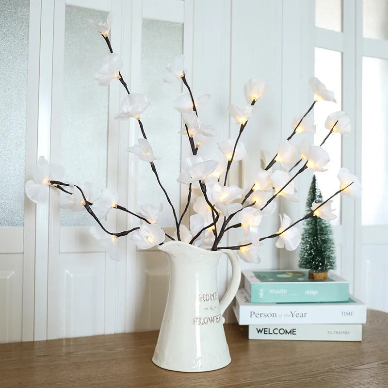 LED phalaenopsis branch decorative light with pink warm glow and fabric plastic construction