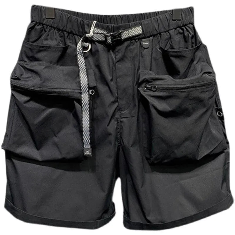 Men's black workwear shorts with pockets, loose fit, and straight leg hem