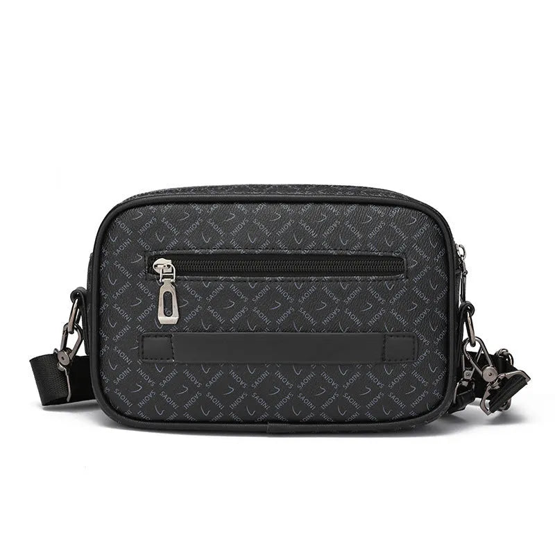 Geometric pattern men's messenger bag in PU material with shoulder strap and handheld option