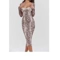 Grey women's slim fit digital printed lace dress with A-line skirt and long sleeves