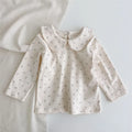 Cotton baby girl top with long sleeves, plaid floral print, white Little Flower options, suitable height 66cm to 100cm.