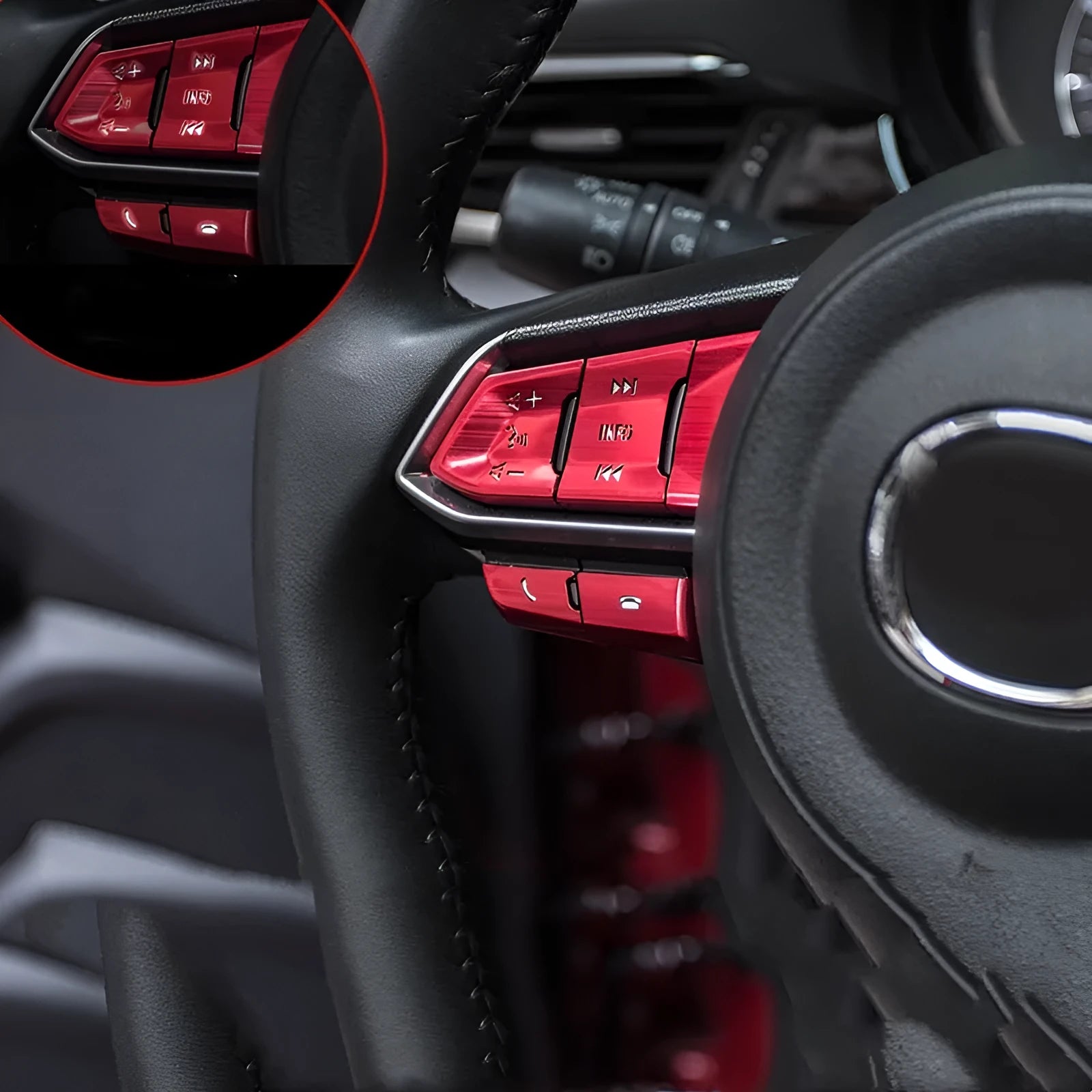 Eight aluminium alloy steering wheel decorative stickers with hollow button design in brushed metallic finishes