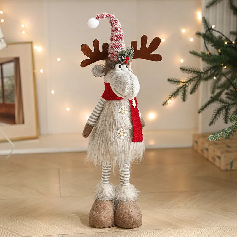Cartoon plush elk decoration in grey or coffee cloth, retractable Christmas doll for festive display