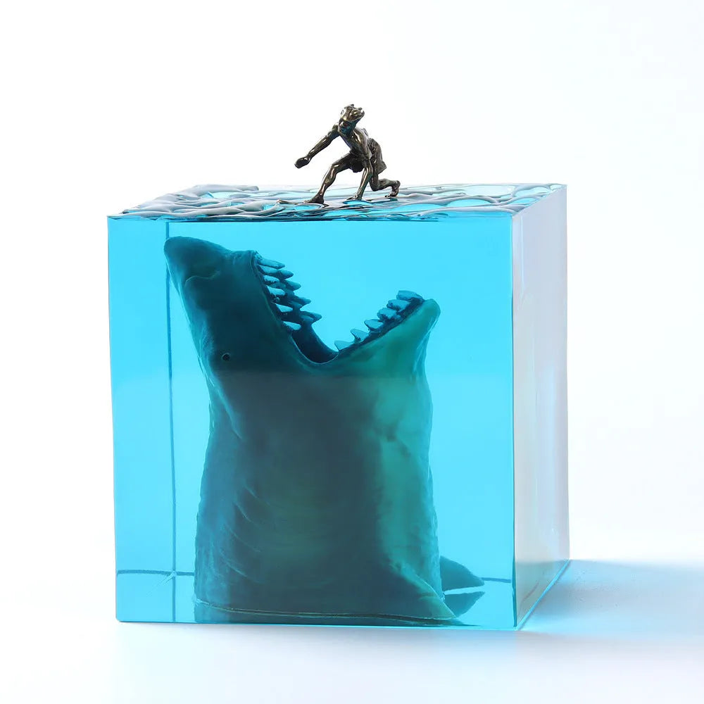 Ocean shark surfer crystal resin craft night light ornament with lamp holder
