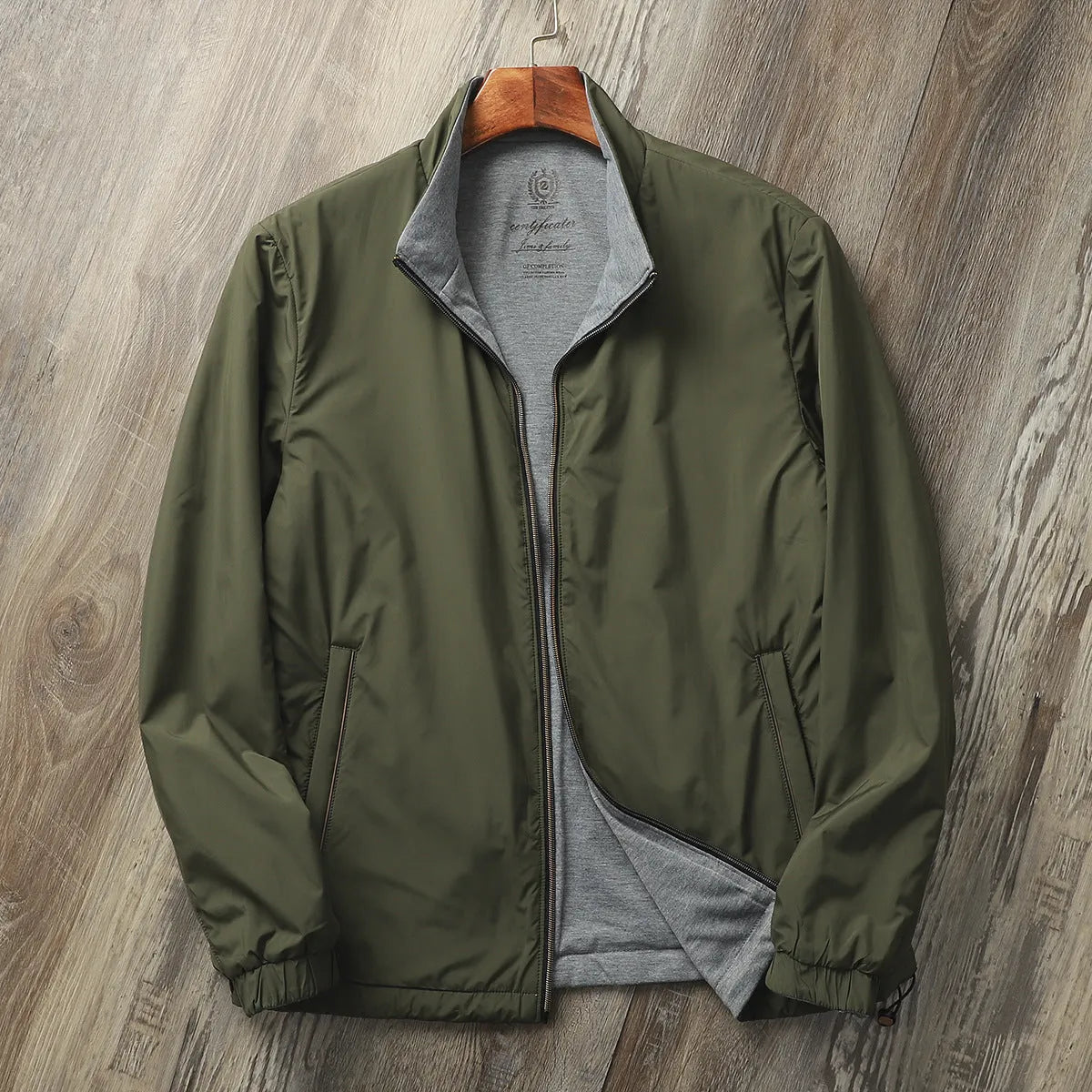 Men's stand collar business casual jacket in chemical fibre blend with cotton lining
