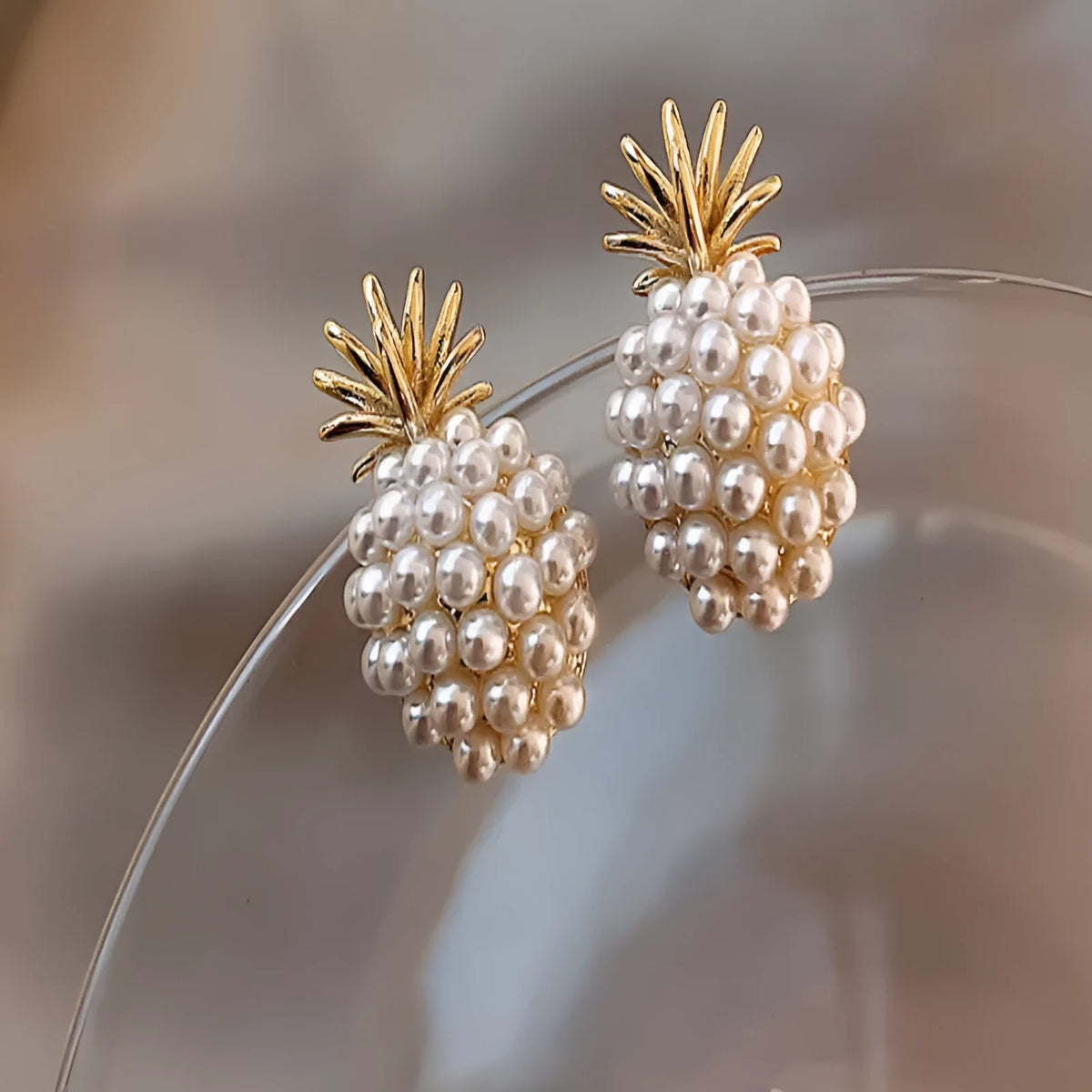 Korean style women's fruit-themed earrings in alloy with electroplated gold, silver, pearl flower, and starfish pearl finishes.