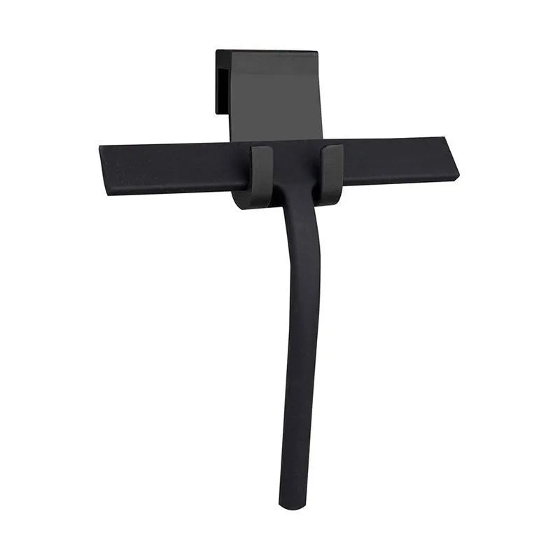 Silicone body wiper 22.8cm with metal-reinforced handle and hanging hook, black colour on glass surface