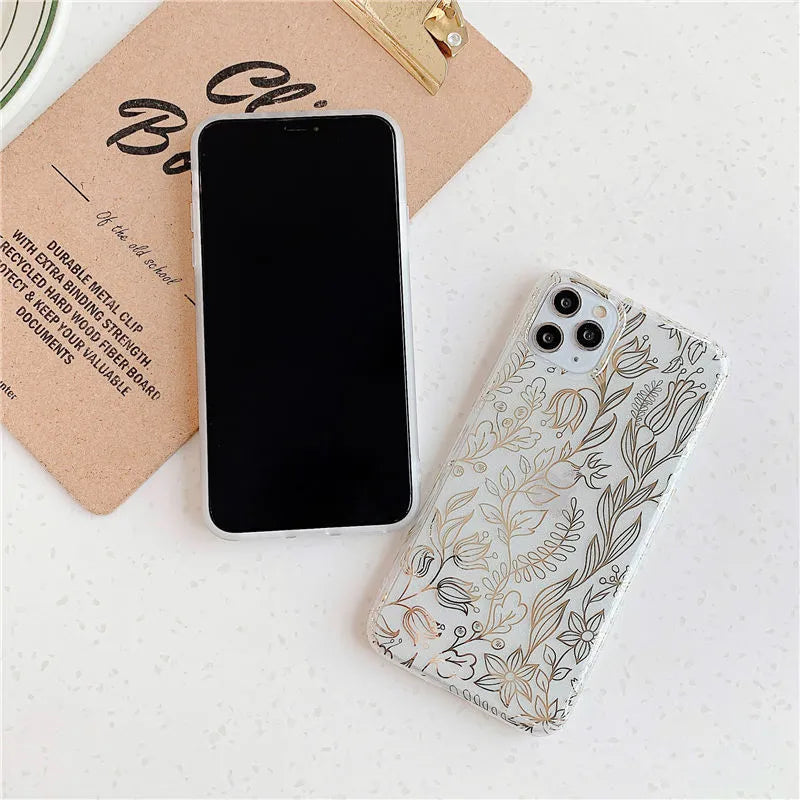 Leaf flower phone case for iPhone, TPU back cover, geometric design, simple style, 3 colours