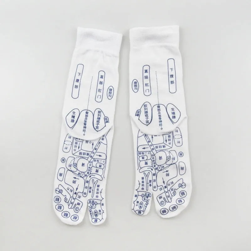 Socks with acupressure point diagrams for foot reflexology, cotton blend, one size adult